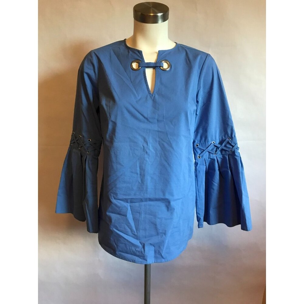 Michael Kors Oxford Blue V-Neck Shirt W/ Trumpet Sleeves, Size XS, NWT! $99
